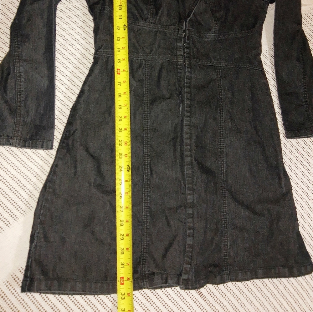 Medium Dark Denim Long Fitted Jacket - image 3